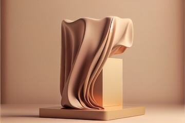 3D display podium beige background with pedestal. AI generated art illustration.