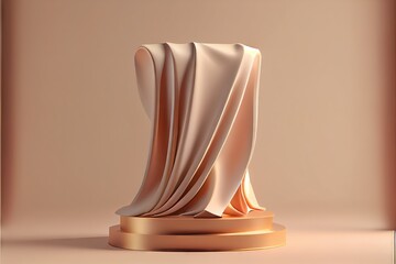 3D display podium beige background with pedestal. AI generated art illustration.