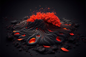 Cooling lava after a volcanic eruption in black. AI generated art illustration.	
