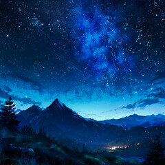 Naklejka na ściany i meble Mountains under the starry sky. High quality illustration