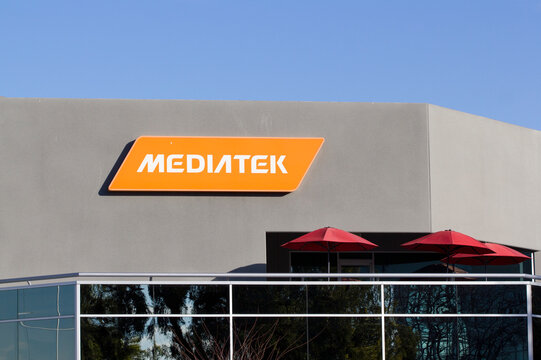 San Jose, CA, USA - Feb 12, 2020: MediaTek logo is seen at MediaTek's San Jose campus. MediaTek, Inc. is a Taiwanese fabless semiconductor company.