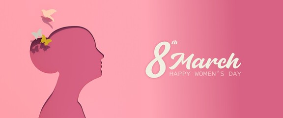 Happy Women Day 8 March pink girl cutout greeting card