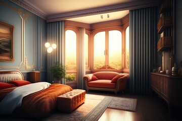luxury hyper realistic bedroom vintage cozy interior lighting