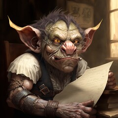 Patent troll writing angry letter on a paper,  concept of patent trolls, created with Generative AI technology - obrazy, fototapety, plakaty