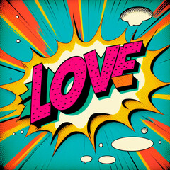 Cartoon sign of burst clouds with the word Love. High quality illustration