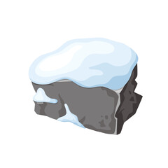 Stone and rock in snow. Snowy mountains in cartoon, heap of boulders in winter. Boulders and building material. Ice age in vector illustration