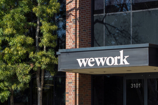 Palo Alto, CA, USA - Feb 18, 2020: WeWork coworking space location in Palo Alto, California.