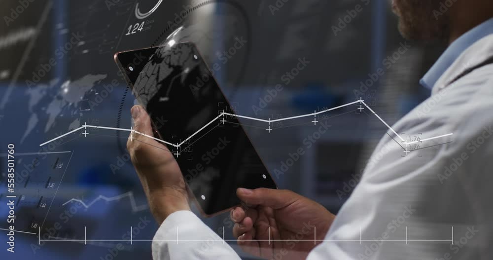 Poster animation of data processing over man using smartphone