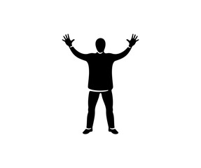 Fototapeta na wymiar Man with two hands raised, joy, silhouette and graphic design. People, men, male, human and person, vector design and illustration