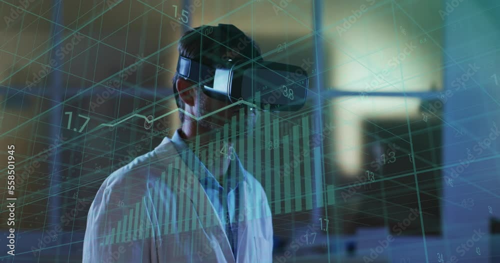 Poster animation of data processing over man using vr headset