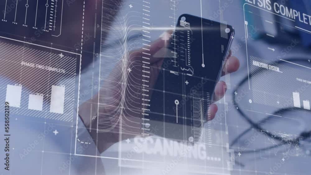 Poster animation of data processing over man using smartphone