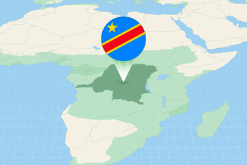 Map illustration of DR Congo with the flag. Cartographic illustration of DR Congo and neighboring countries.