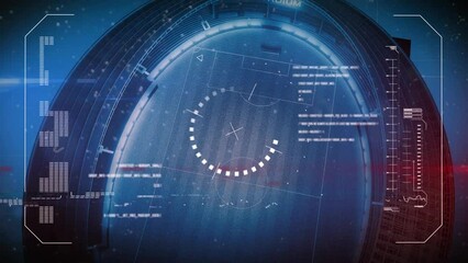 Animation of data processing over sports stadium - Powered by Adobe