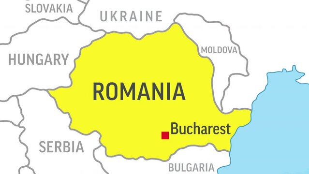 Romania Map. Zoom on World Map. 4k Video Footage. Motion Graphics