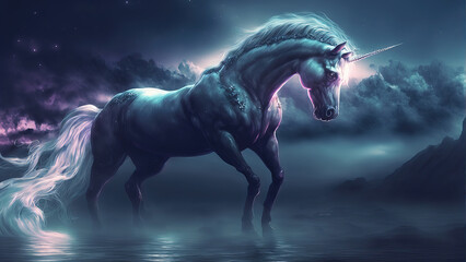 Obraz na płótnie Canvas Unicorn, 4k wallpaper, dark and majestic