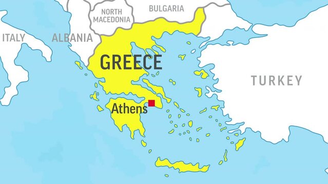 Greece Map. Zoom on World Map. 4k Video Footage. Motion Graphics