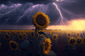 Sunflower field with cinematic light