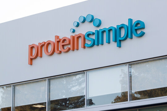 San Jose, CA, USA - Feb 26, 2020: Biotechnology company ProteinSimple's Headquarters. As a brand in the Bio-Techne family, ProteinSimple provides protein analysis tools in the research field.