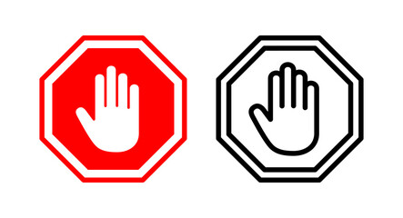 Stop icon vector illustration. stop road sign. hand stop sign and symbol. Do not enter stop red sign with hand