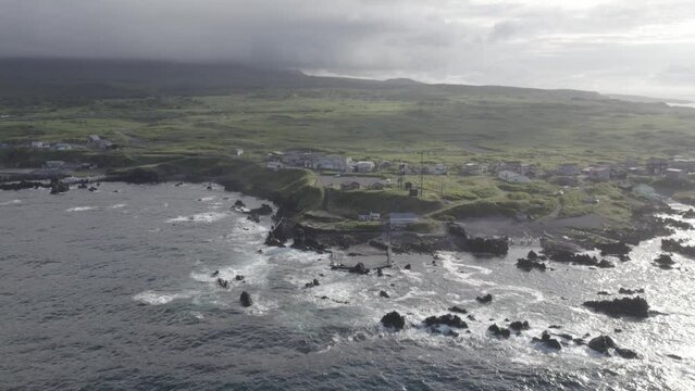 Aerial view of seas, coast, mountain Rishiri Island, Hokkaido Japan