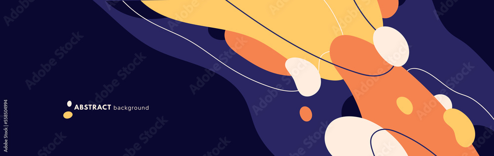 Wall mural banner with fluid dynamic blobs, organic line and melt doodle pattern. flat vector illustration