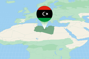 Map illustration of Libya with the flag. Cartographic illustration of Libya and neighboring countries. - obrazy, fototapety, plakaty