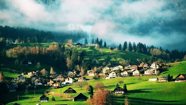 Iconic hilly Swiss landsape time lapse. Sarnen, Switzerland