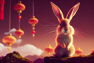 happy Chinese New Year 2023, Rabbit zodiac background.