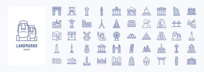 World Landmarks, top tourist attractions icons set

