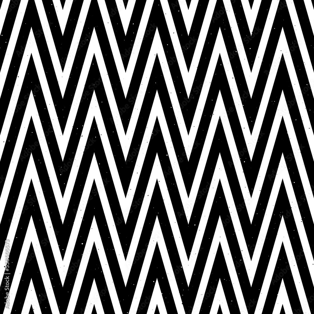 Poster Grunge zigzag seamless pattern. Black and White chevron fabric texture. Abstract zig zag background. Repeating vector