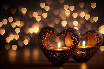 Fotobehang Romantic luxury gold valentines heart shaped candle, Generative AI © Magdalena Wojaczek