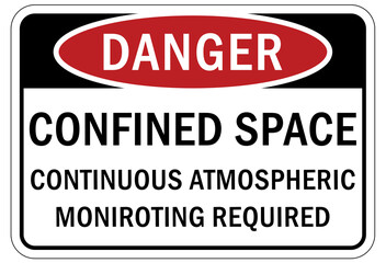 Confined space sign and labels continuous atmospheric monitoring required