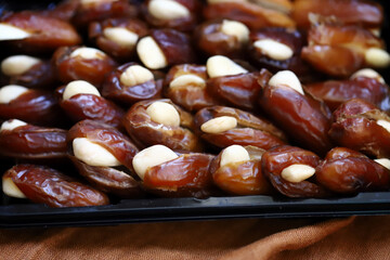 Dates with nuts inside. Oriental sweets.