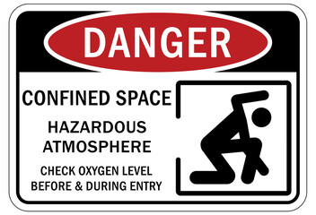Confined space sign and labels hazardous atmosphere check oxygen level before and during entry © middlenoodle
