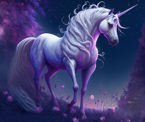 Obraz na płótnie Canvas white unicorn in the night, HD