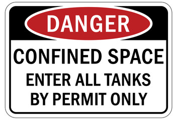 Confined space sign and labels enter all tanks by permit only