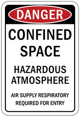 Confined space sign and labels hazardous atmosphere air supply respiratory required for entry