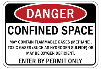 Confined space sign and labels may contain flammable gas, toxic gas or may be oxygen deficient