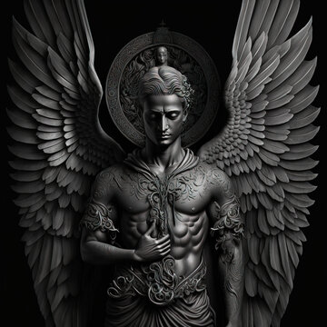 Marble statue of greek god. The ancient statue against black background. Mythology history. Generative AI