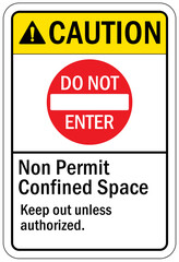 Confined space sign and labels no permit confined space, keep out unless authorized