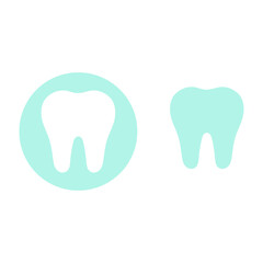 Mint color tooth and tooth on mint background. White tooth icon. Vector flat illustration
