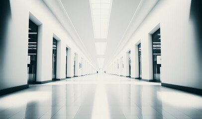 Fototapeta premium Blur background of corridor in convention hall, business office building hall way background. Use for background or backdrop in business concept 