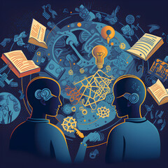 The Power of Literature: A Silhouette Illustration of Books and Thoughts