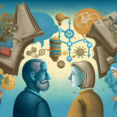 The Power of Literature: A Silhouette Illustration of Books and Thoughts