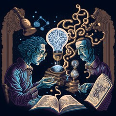 The Power of Literature: A Silhouette Illustration of Books and Thoughts