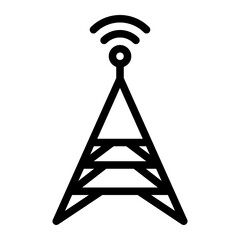 Isolated signal tower in outline icon on white background. Antenna, network connection, wireless, transmitter