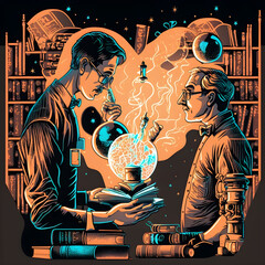 The Power of Literature: A Silhouette Illustration of Books and Thoughts