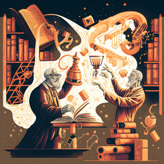 The Power of Literature: A Silhouette Illustration of Books and Thoughts