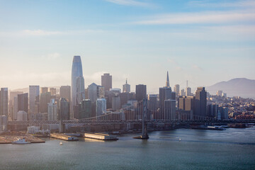 Bay Bridge Day Time San Francisco Skyline Aerial Photo