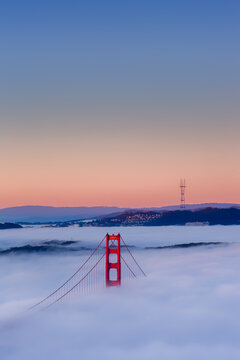 Foggy San Francisco Golden Gate Bridge Tower Pastels